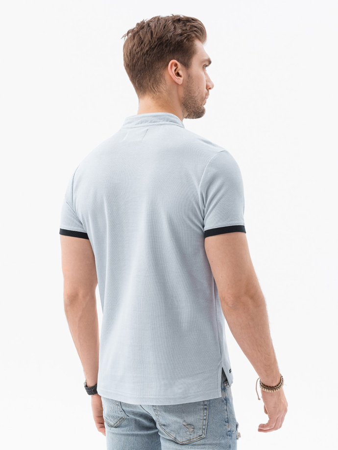 T-shirt męski polo bez kołnierzyka - szary melanż V10 S1381