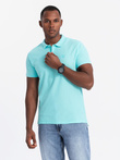 Męska koszulka polo jednokolorowa BASIC z dzianiny pique - miętowa V18 OM-POBS-0100