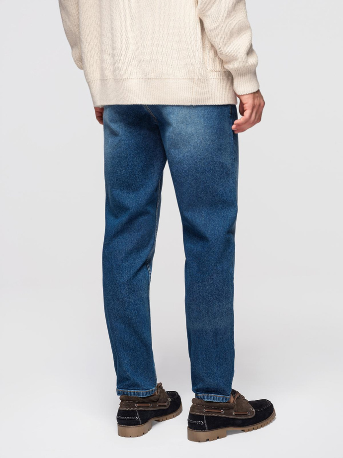 Męskie spodnie jeansowe CARROT z przetarciami - niebieskie V2 OM-PADP-0253