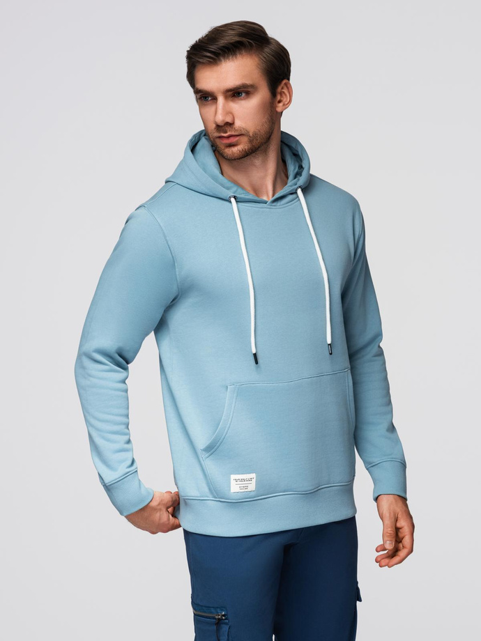 Bluza męska dresowa BASIC kangurka z kapturem - niebieska V7 B1674