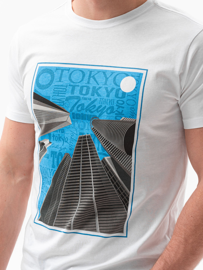 T-shirt męski z nadrukiem - biały V-5A S1434