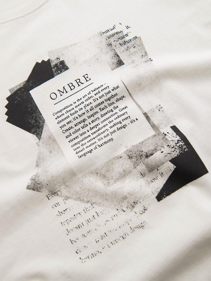 Bawełniana męska koszulka z ciekawym nadrukiem na klatce piersiowej - biała V2 OM-TSPT-0261