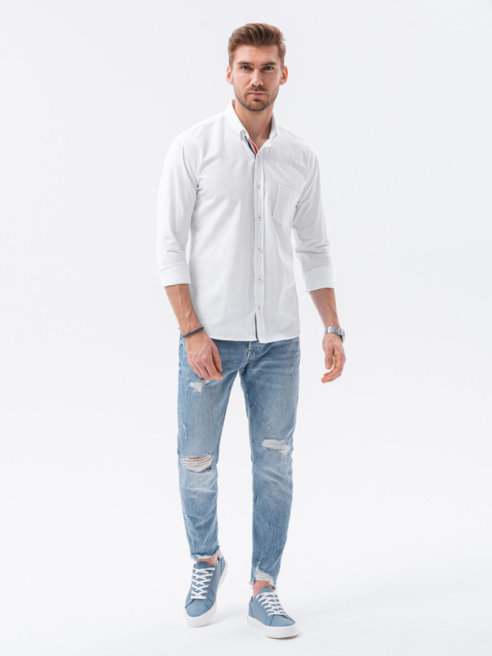 Koszula męska z długim rękawem SLIM FIT - biała V1 K643