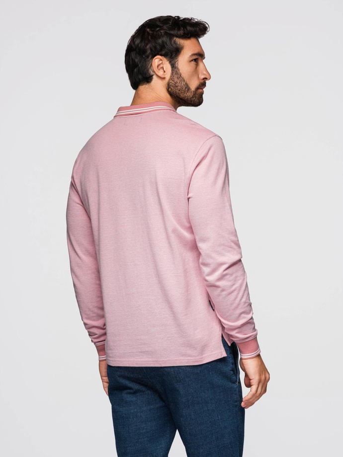 Męski melanżowy longsleeve polo z haftem – różowy melanż V2 OM-POLS-0129