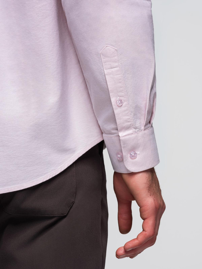 Bawełniana pastelowa męska koszula typu oxford – jasnoróżowa V1 OM-SHOS-0183