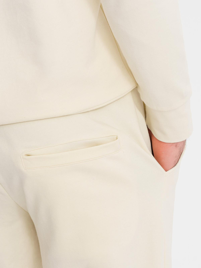 Męski komplet dresowy bluza z kapturem + spodnie dresowe - kremowy V2 Z107