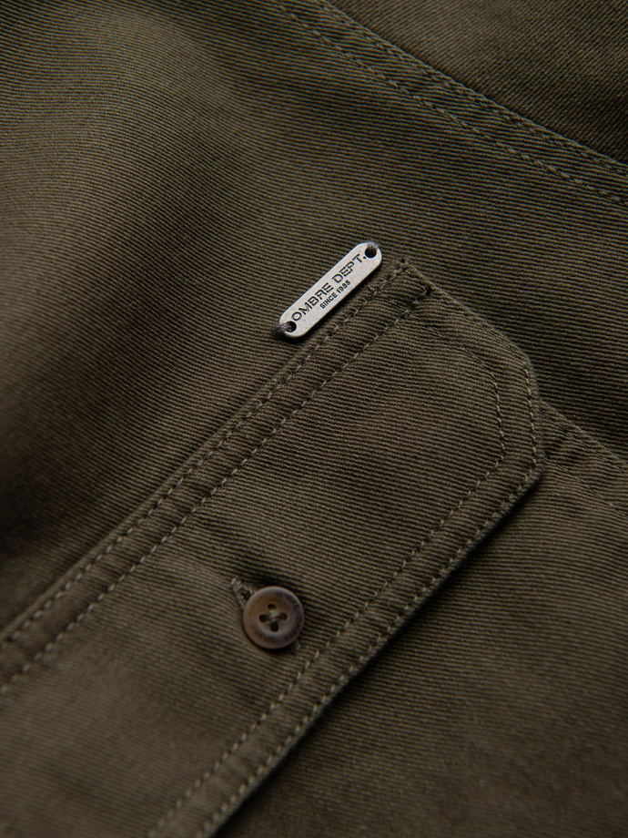 Koszula męska bawełniana REGULAR FIT z kieszeniami zapinanymi na guziki - oliwkowa V4 OM-SHCS-0146