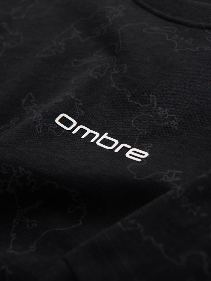 Koszulka męska bawełniana z nadrukiem na całej powierzchni i "ombre" na klatce piersiowej - czarna V1 OM-TSFP-0263
