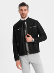 Kurtka męska biker ze stójką w stylu retro – czarna V2 OM-JAFL-0197