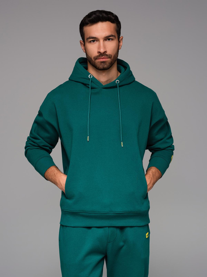 Dresowa bluza unisex z kieszeniami i kapturem – ciemnozielona V17 OU-SNBC-0105