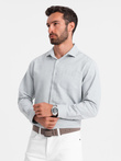 Koszula męska z kieszenią REGULAR FIT - jasnoszary melanż V2 OM-SHCS-0148