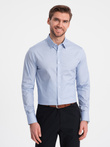 Koszula męska bawełniana w mikro wzór REGULAR FIT - jasnoniebieska V2 OM-SHCS-0152