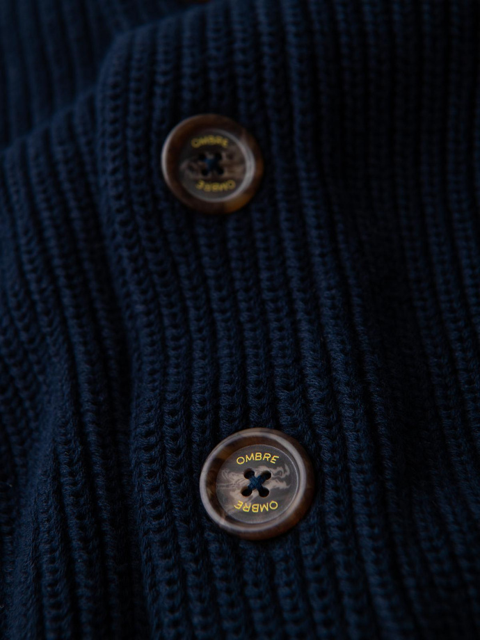 Sweter bawełniany męski  kardigan z szalowym kołnierzem - granatowy V1 OM-SWCD-0153