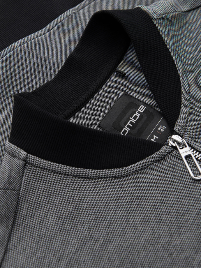 Męska bluza bomberka z dzianiny pique – czarna V1 OM-SSZP-0238