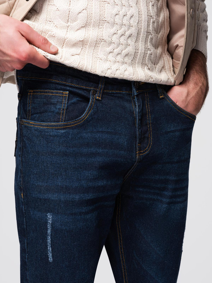 Spodnie męskie jeansowe z przetarciami REGULAR FIT - ciemnoniebieskie V4 OM-PADP-0241