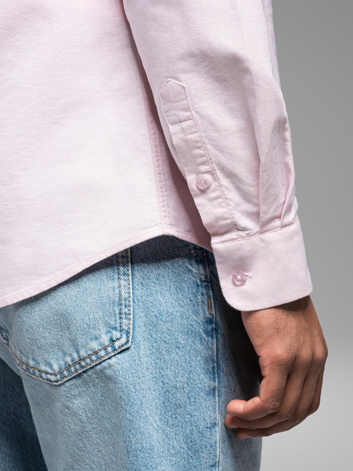 Bawełniana pastelowa męska koszula typu oxford – jasnoróżowa V1 OM-SHOS-0183
