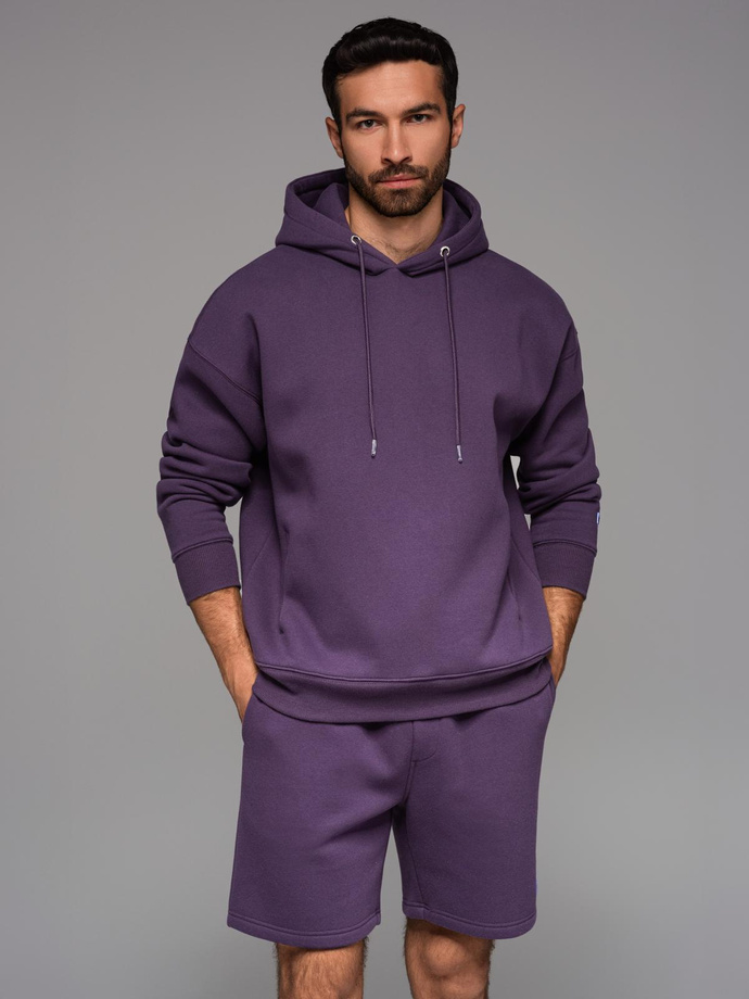 Bluza dresowa unisex z kieszeniami i kapturem – fioletowa V13 OU-SNBC-0105