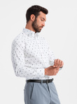 Męska koszula bawełniana we wzory SLIM FIT - biała V2 OM-SHCS-0151