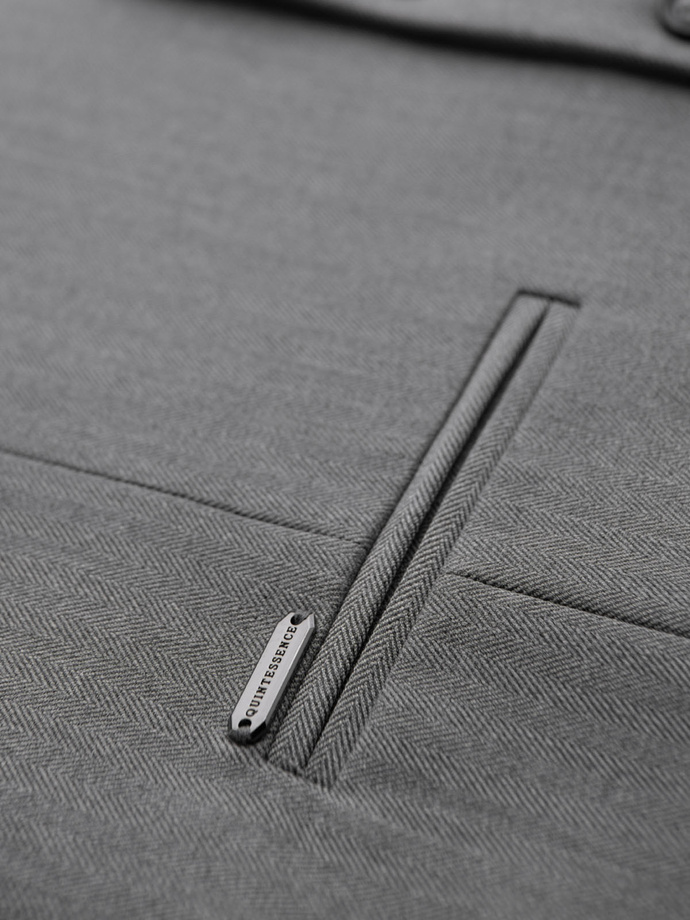 Elegancka męska kamizelka w jodełkę SLIM FIT  - szara V1 OM-BLZV-0143