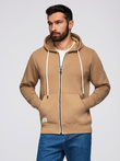 Bluza męska dresowa BASIC rozpinana z kapturem - brązowa V2 OM-SSBZ-0178
