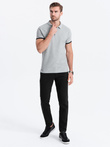 Bawełniana koszulka męska polo z kontrastowymi wykończeniami – szary melanż V7 OM-POSS-0113