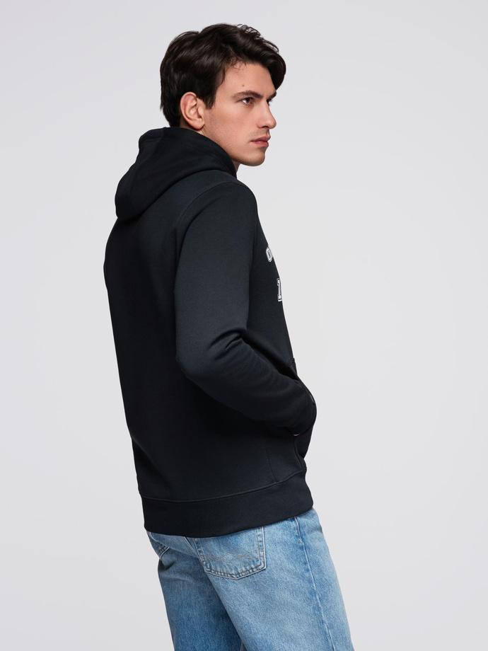 Męska bluza dresowa z kapturem i grafiką - czarna V3 B1714