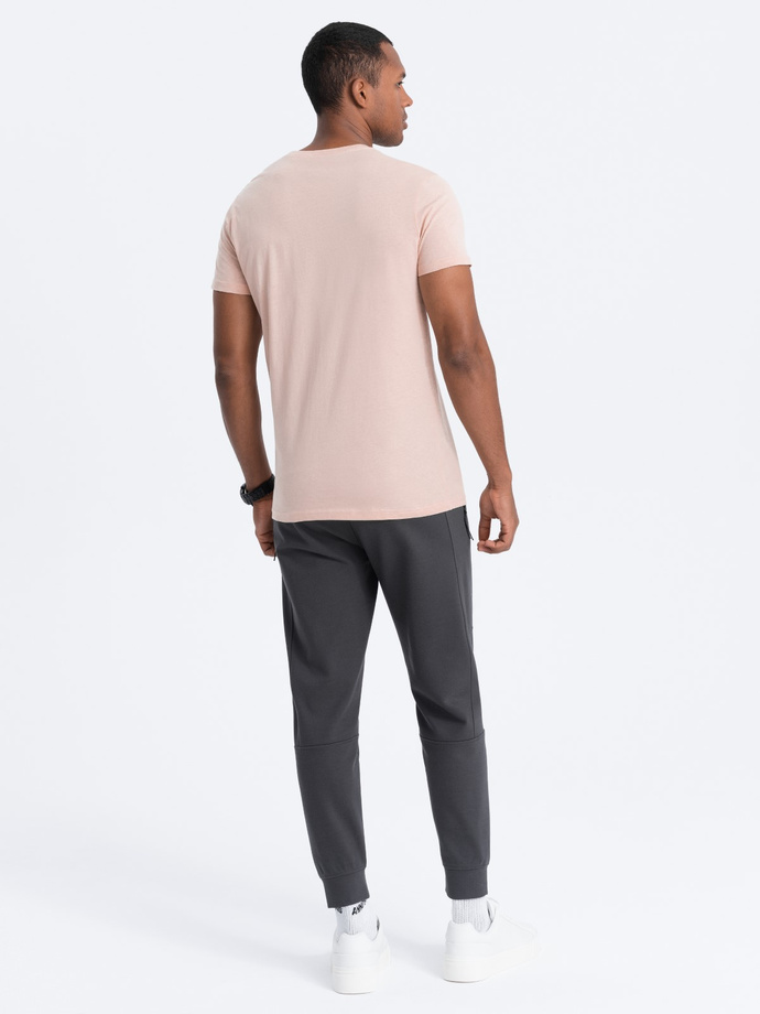 T-shirt męski bawełniany z nadrukiem - jasnoróżowy V3 S1752