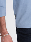 Męski longsleeve bez nadruku z dekoltem w serek - niebieski denim V9 OM-LSBL-0108 