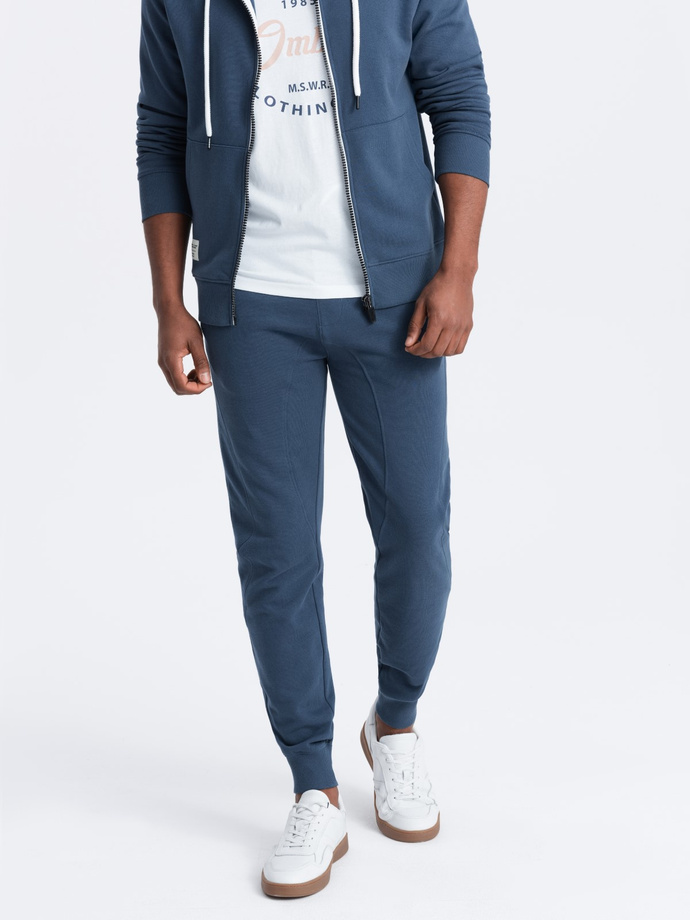 Komplet męski dresowy spodnie joggery + bluza rozpinana – ciemnoniebieski V4 Z82