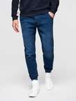 Męskie spodnie jeansowe joggery ze ściagaczem w pasie - ciemnoniebieskie V3 OM-PADJ-0242