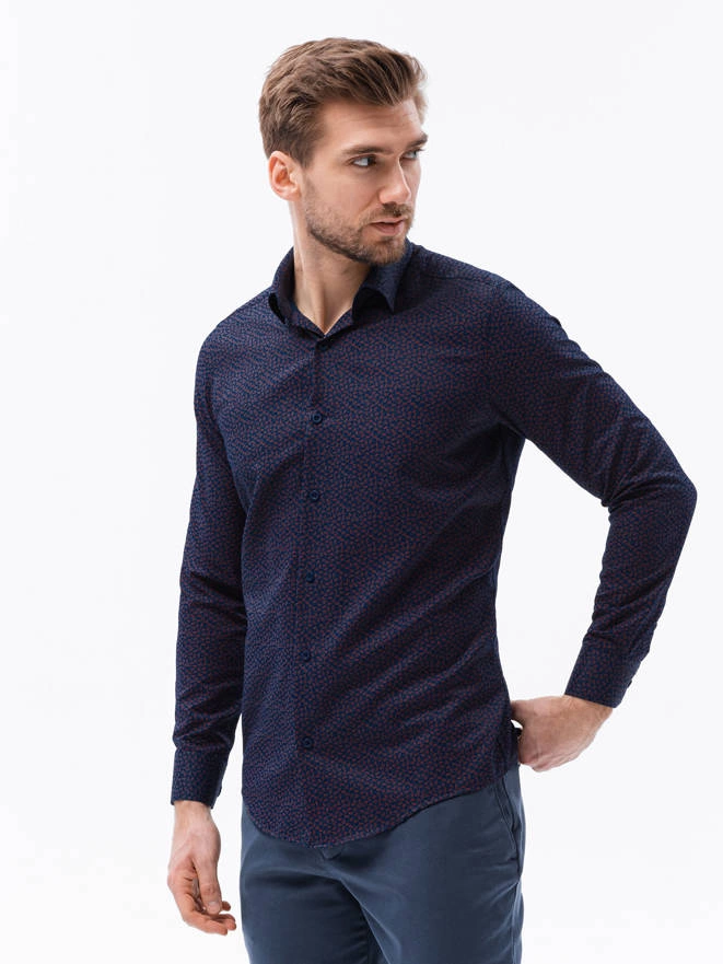 Koszula męska we wzór paisley REGULAR FIT - granatowo-czerwona K617