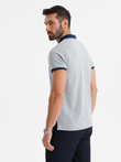 Męska koszulka polo z kolorowymi akcentami – szary melanż V1 OM-POSS-0105