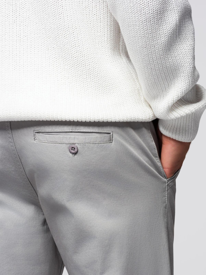 Spodnie męskie chino z ozdobną taśmą w pasie SLIM FIT – szare V6 OM-PACP-0118