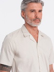 Męska koszula z krótkim rękawem i kubańskim kołnierzem - kremowa V7 OM-SHSS-0168