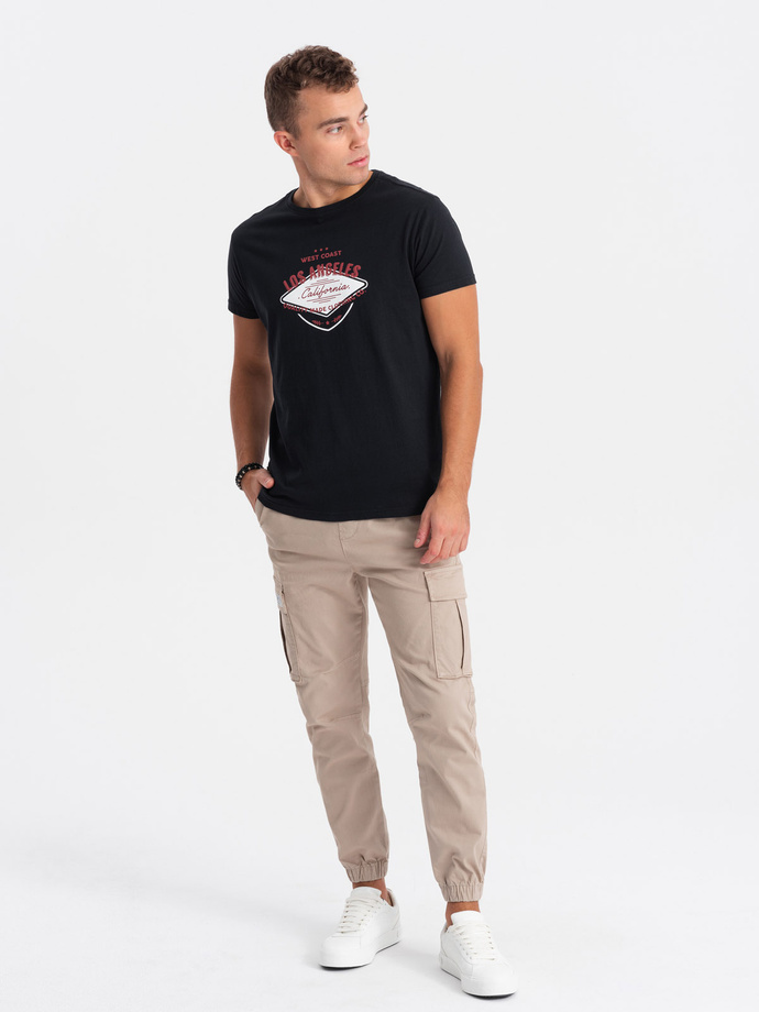 T-shirt męski bawełniany z nadrukiem - czarny V3 S1733