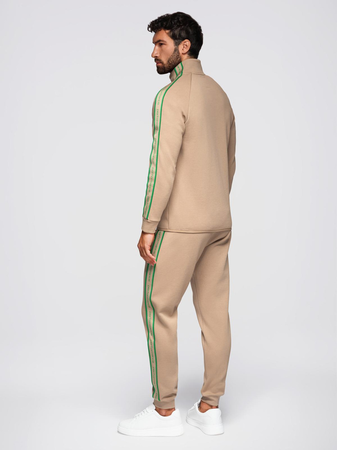 Komplet dresowy męski bluza rozpinana + spodnie dresowe joggery - jasnobrązowy V1 Z113