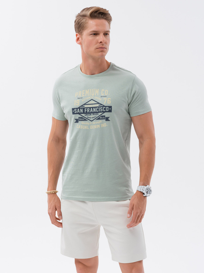 T-shirt męski bawełniany z nadrukiem - miętowy V2 S1732