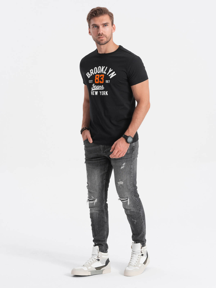 T-shirt męski bawełniany z nadrukiem - czarny V4 OM-TSPT-0126