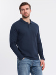 Męski longsleeve BASIC z kołnierzykiem polo – granatowy V3 OM-POBL-0114
