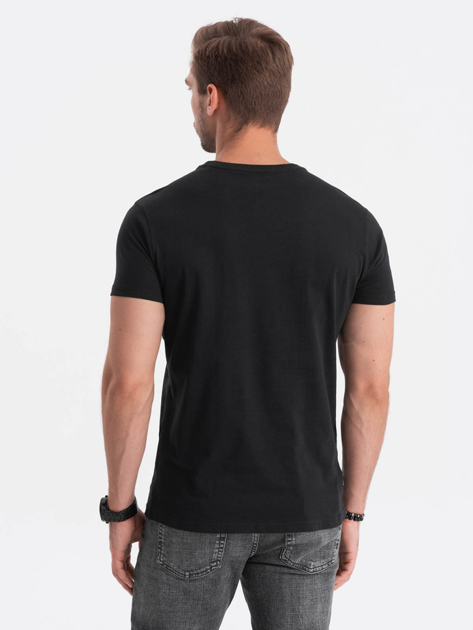 T-shirt męski bawełniany z nadrukiem - czarny V4 OM-TSPT-0126