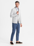 Męska melanżowa marynarka z dodatkiem rayonu ze stójką – szary melanż V4 OM-BLZB-0131