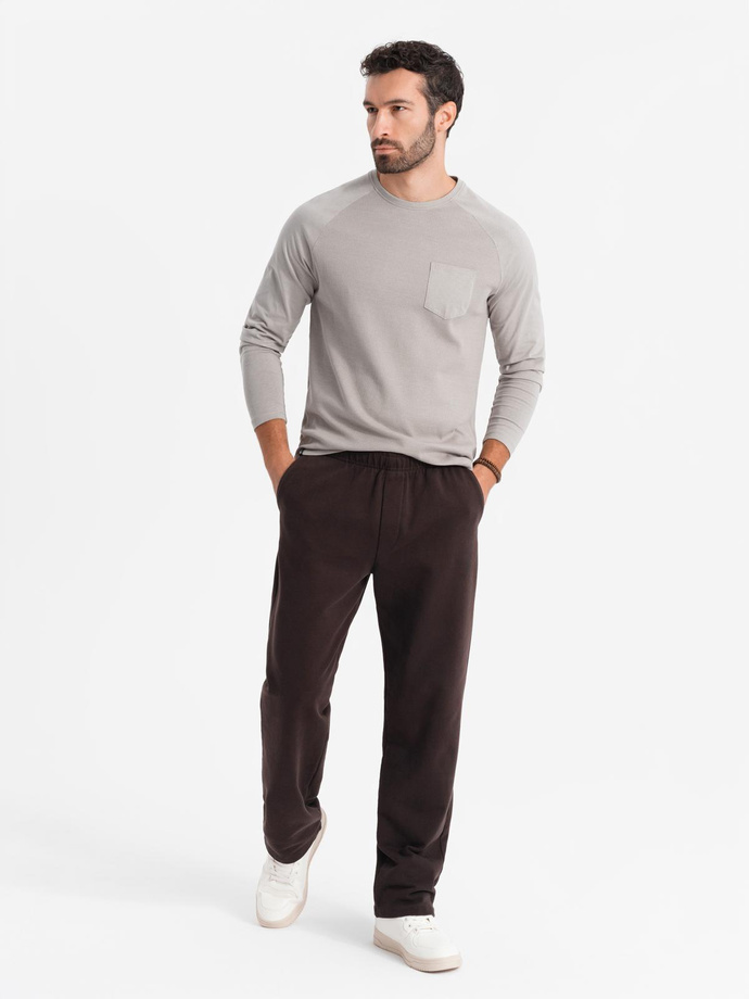 Bawełniany męski longsleeve o waflowym splocie z kieszonką – popielaty V1 OM-LSCL-0109