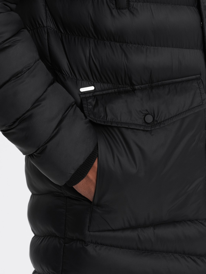 Kurtka męska zimowa parka pikowana - czarna V3 OM-JALJ-0100