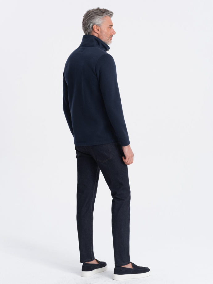 Męska bluza casual ze stójką zapinana na guziki - granatowa V4 OM-SSZP-0171