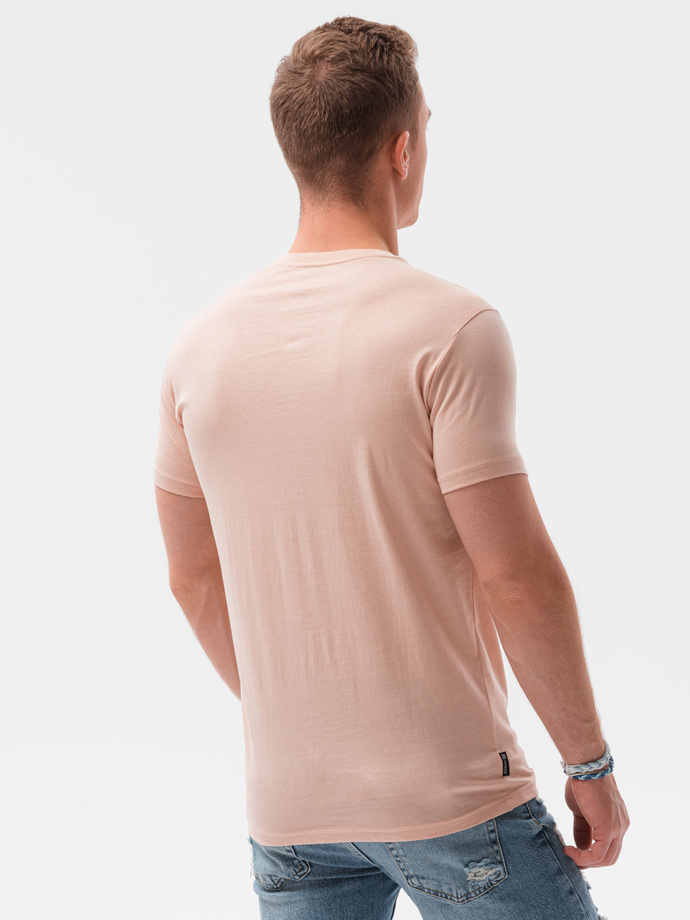 T-shirt męski z nadrukiem - różowy V-14B S1434