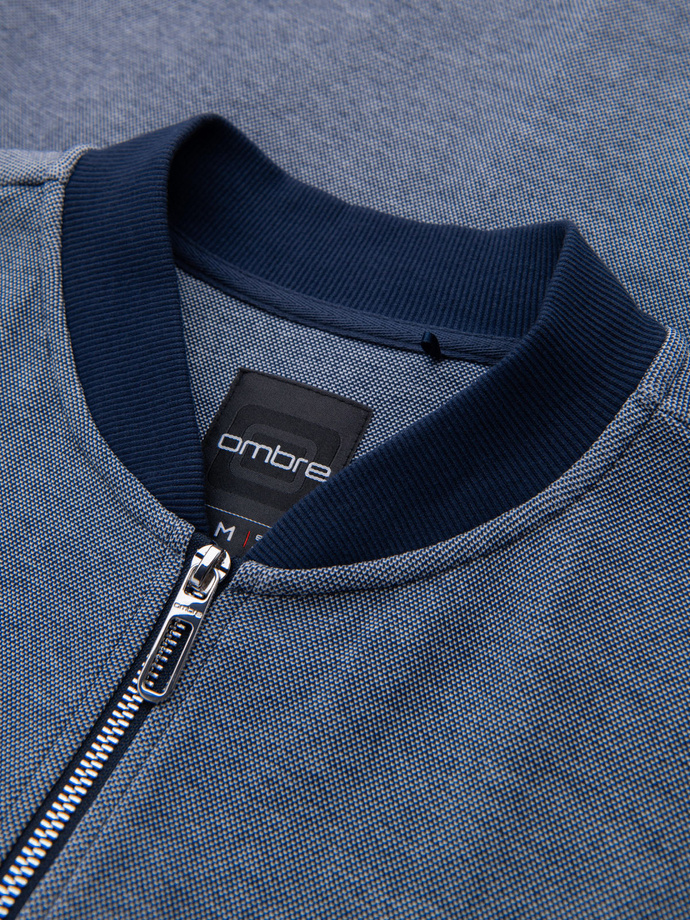 Bluza męska bomberka z dzianiny pique – granatowa V2 OM-SSZP-0238