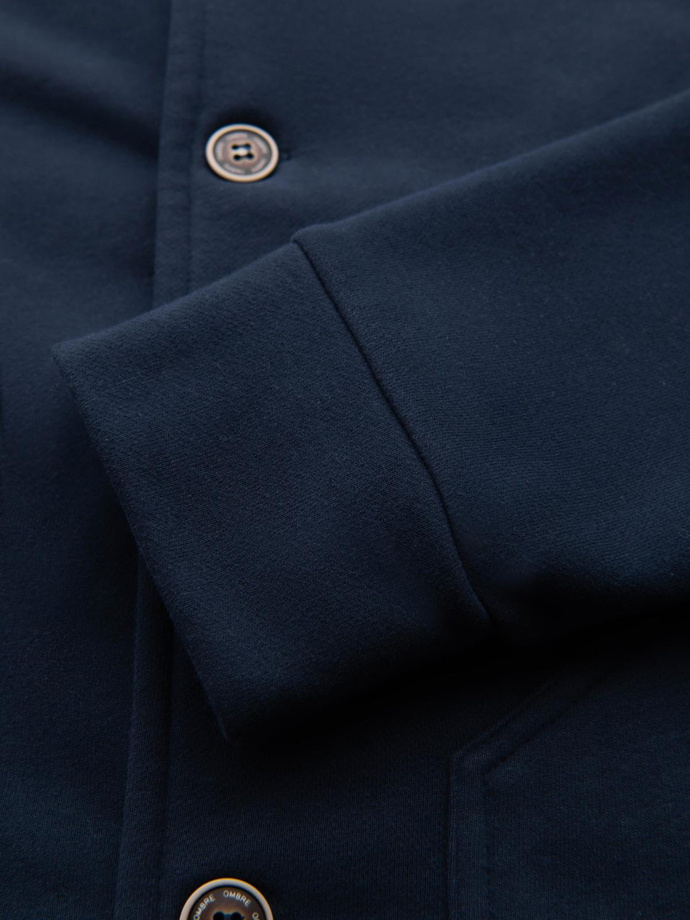 Bluza męska zapinana na guziki ze stójką – granatowa V4 OM-SSZP-0240