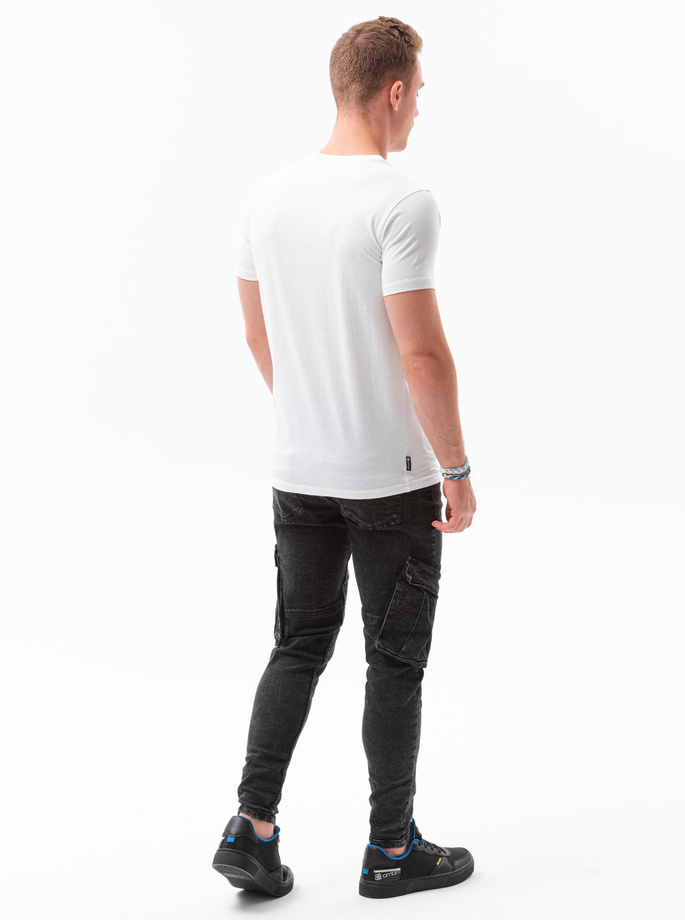 T-shirt męski z nadrukiem - biały V-5A S1434
