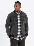 Męska jeansowa kurtka bomberka z efektem stone wash – czarna V2 OM-JADJ-0163