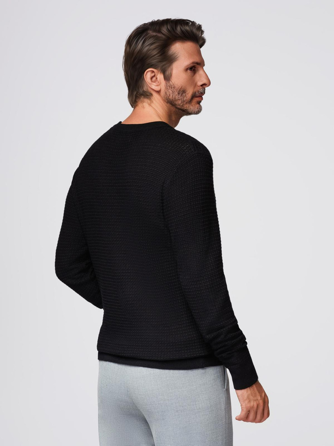 Strukturalny męski sweter z okrągłym dekoltem  – czarny V3 OM-SWSW-0181